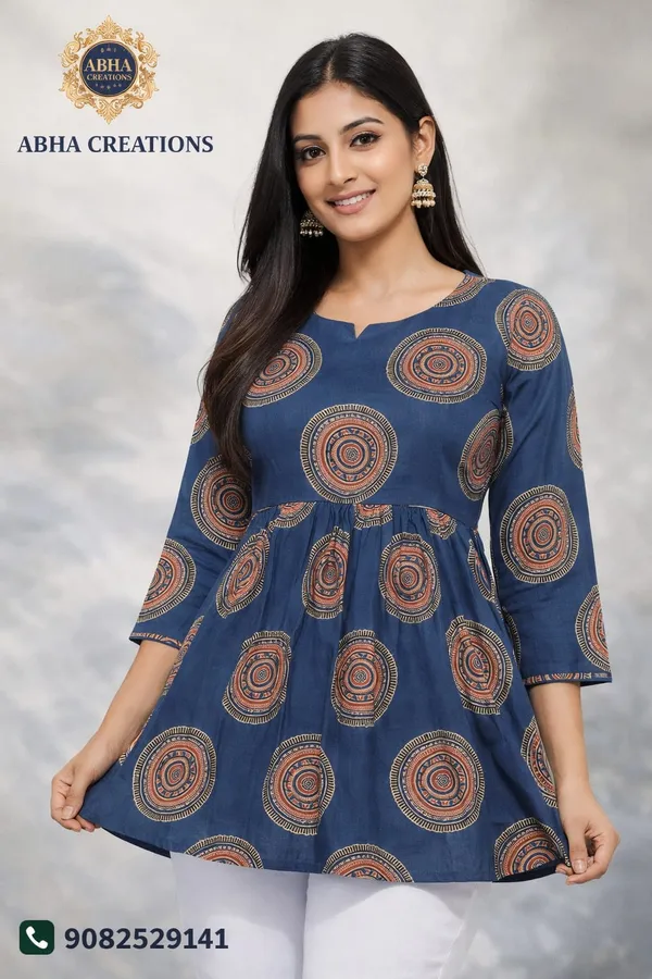 Blue_Cotton_A_Line_Printed_Short_Top_For_Women