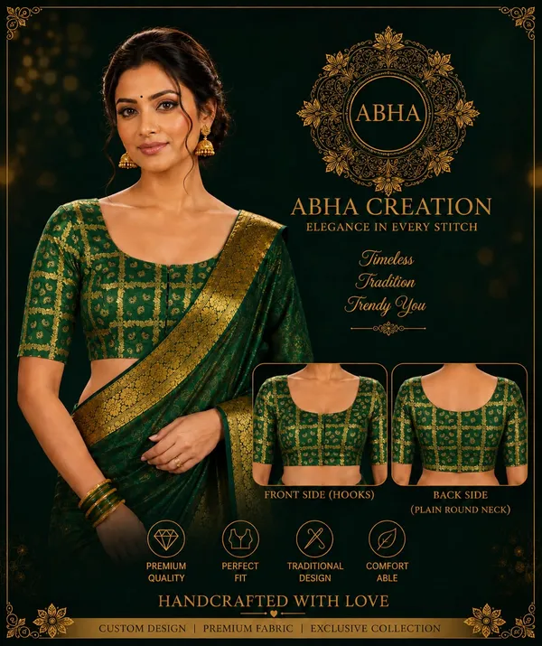 Green_Gold_Zari_Woven_Silk_Round_Neck_Saree_Blouse_For_Women