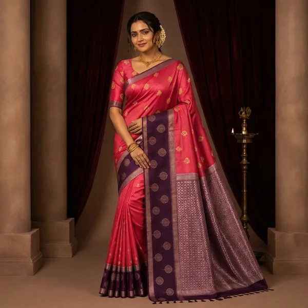 Pink_Silk_Zari_Border_Banarasi_Saree_For_Women