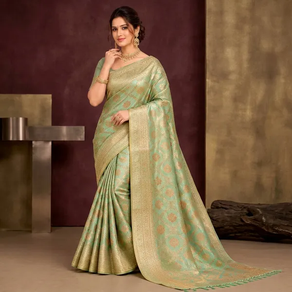 Sea_Green_Banarasi_Silk_Gold_Zari_Floral_Saree_For_Women