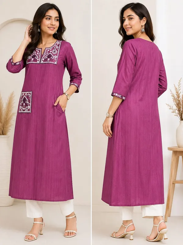 Magenta_Cotton_Straight_Embroidered_Kurta_For_Women