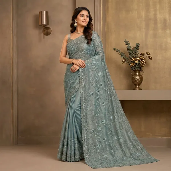 Sea_Green_Tissue_Organza_Embroidered_Sequin_Net_Saree_For_Women