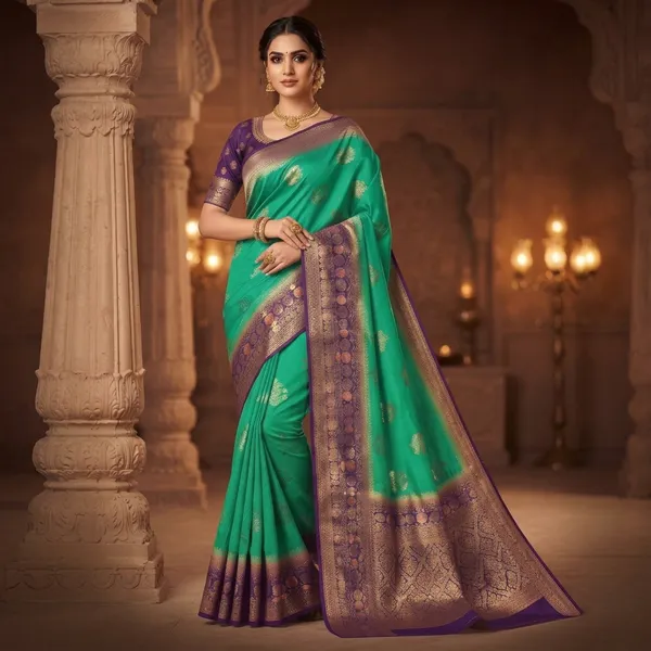 Green_Silk_Purple_Border_Zari_Woven_Banarasi_Saree_For_Women