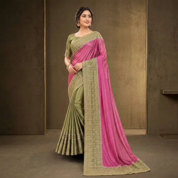 Green_Pink_Raw_Silk_Embroidered_Ethnic_Saree_For_Women