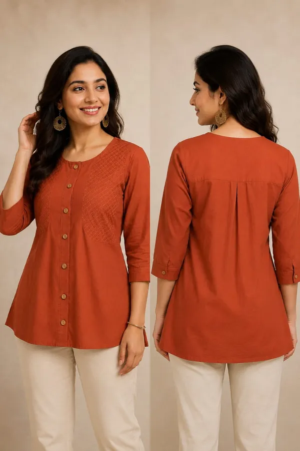 Rust_Khadi_Cotton_A_Line_Embroidered_Tunic_Top_For_Women
