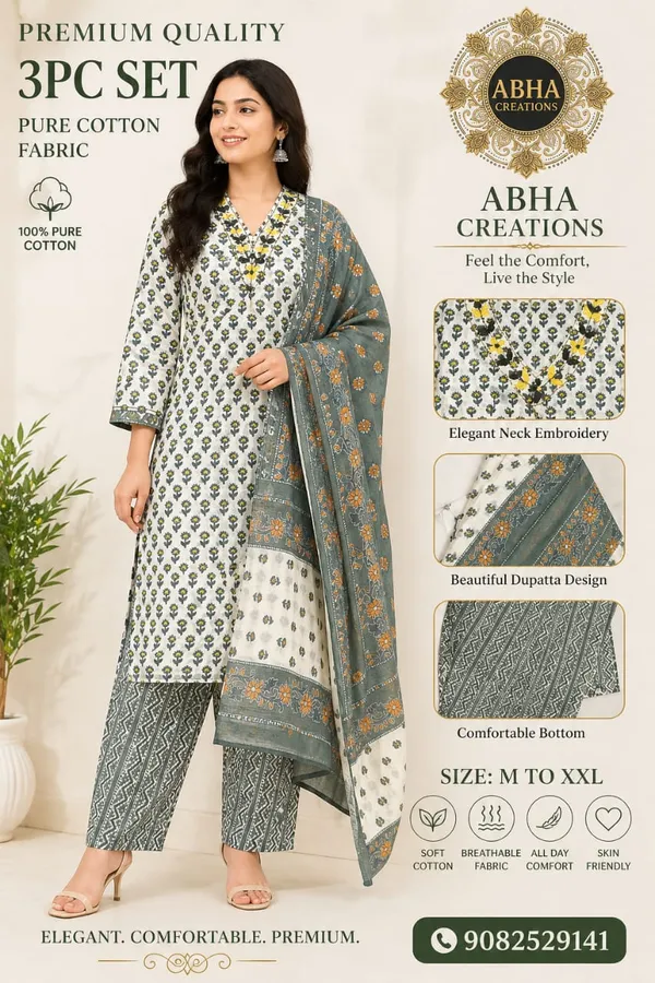 Green_Pure_Cotton_Printed_Kurta_Palazzo_Dupatta_Set_For_Women