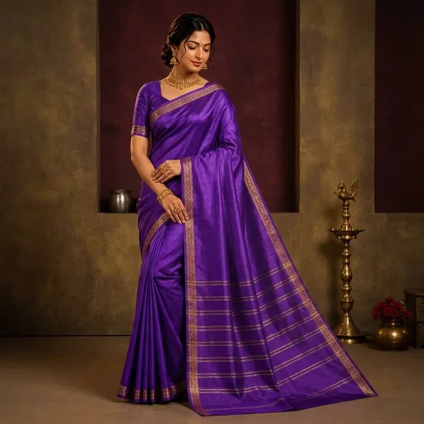 Purple_Silk_Blend_Golden_Zari_Border_Traditional_Saree_For_Women