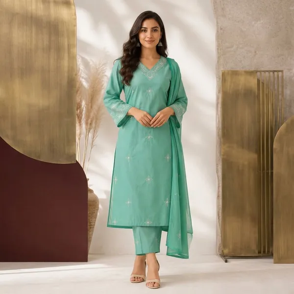 Sea_Green_Cotton_Straight_Embroidered_Kurta_Dupatta_Set_For_Women