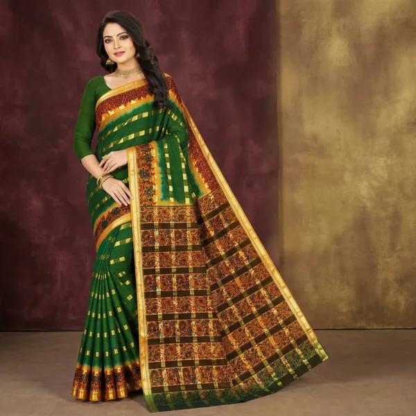 Green_Silk_Woven_Zari_Border_Traditional_Saree_For_Women