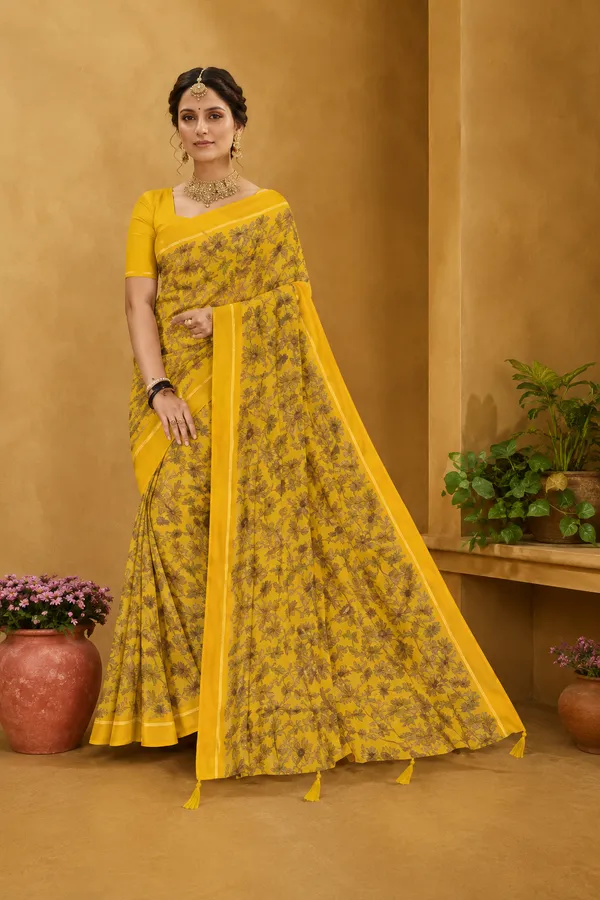 Yellow_Silk_Floral_Print_Saree_For_Women