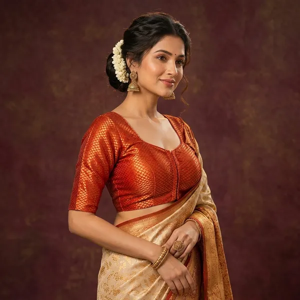 Red_Silk_Zari_Woven_Elbow_Sleeve_Saree_Blouse_For_Women