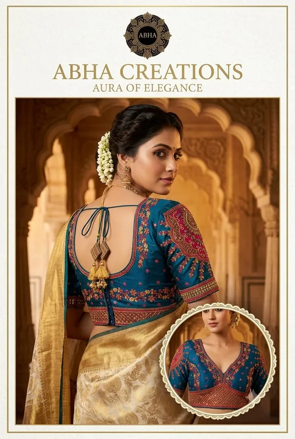 Teal_Silk_Zari_Embroidered_Designer_Saree_Blouse_For_Women