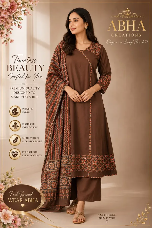 Brown_Cotton_Angrakha_Embroidered_Kurta_Palazzo_Set_For_Women