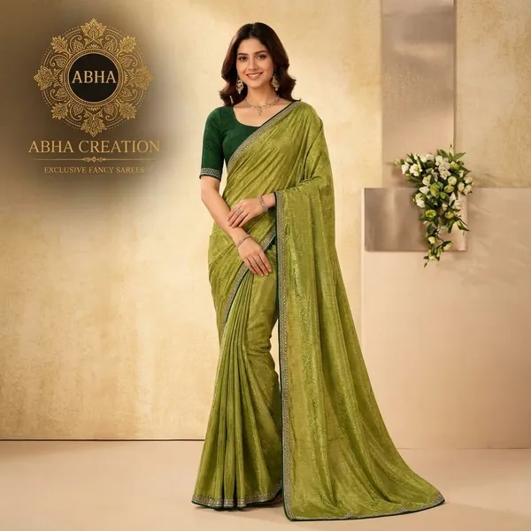 Green_Satin_Silk_Shimmer_Silver_Embellished_Border_Saree_For_Women