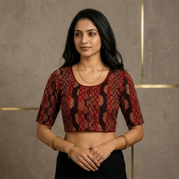 Maroon_Cotton_Printed_Tailored_Fit_Saree_Blouse_For_Women