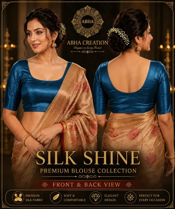 Blue_Silk_Round_Neck_Elbow_Sleeve_Saree_Blouse_For_Women