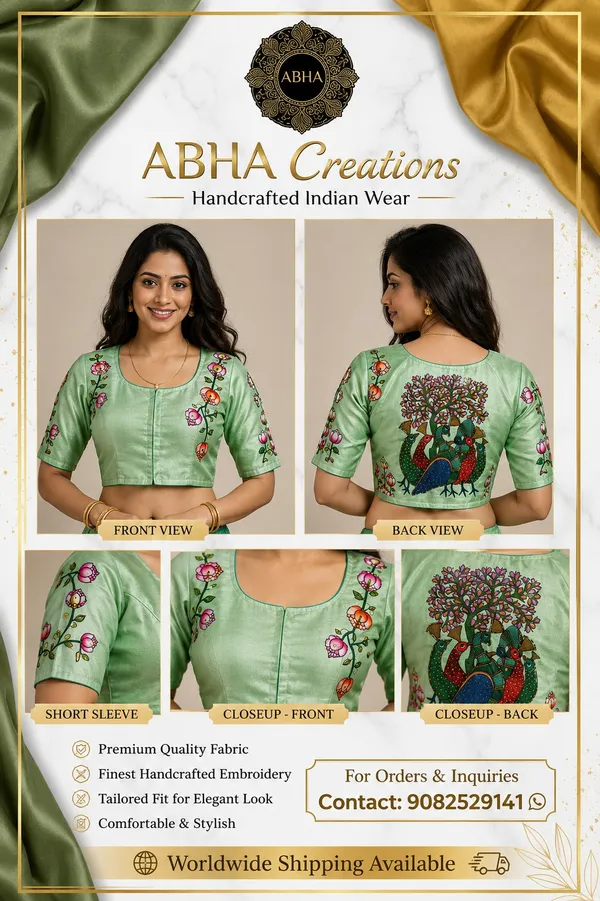 Green_Satin_Embroidered_Peacock_Motif_Blouse_For_Women