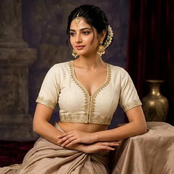 Off_White_Silk_Embroidered_V_Neck_Saree_Blouse_For_Women