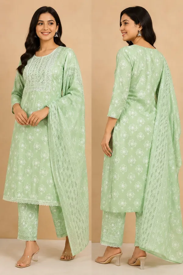 Green_Cotton_Straight_Printed_Kurta_Set_With_Dupatta_For_Women