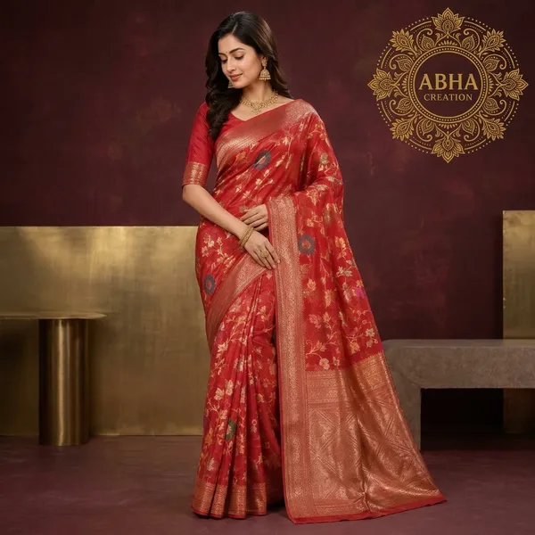 Red_Tissue_Silk_Zari_Woven_Floral_Banarasi_Saree_For_Women