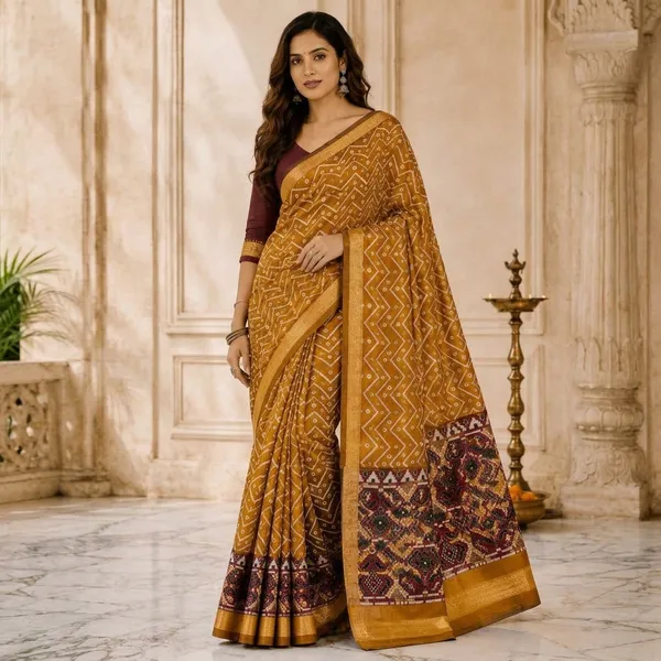 Mustard_Silk_Zigzag_Bandhani_Print_Saree_For_Women
