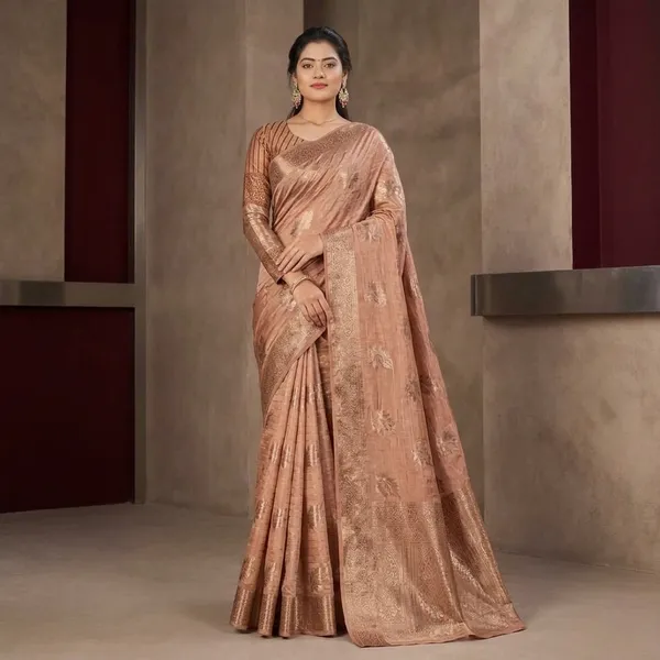 Rose_Gold_Silk_Woven_Zari_Floral_Saree_For_Women