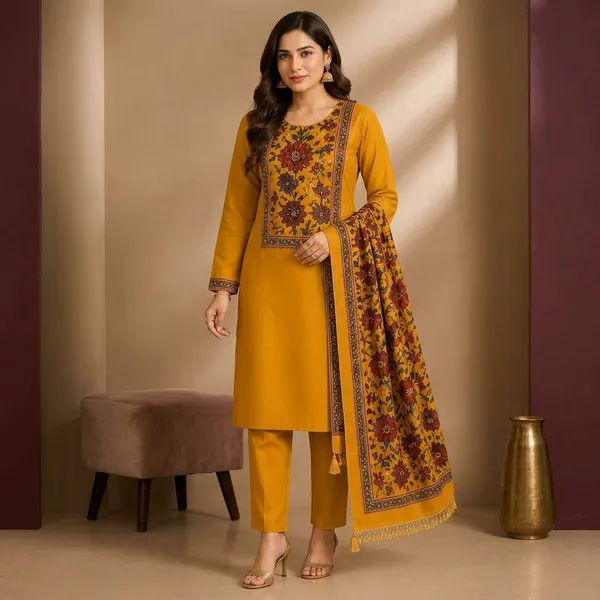 Mustard_Yellow_Silk_Floral_Print_Straight_Kurta_Suit_Set_For_Women
