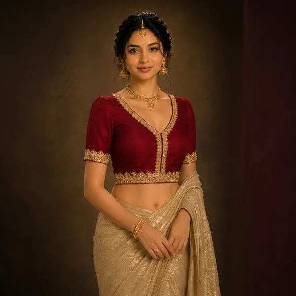 Maroon_Silk_Embroidered_V_Neck_Saree_Blouse_For_Women