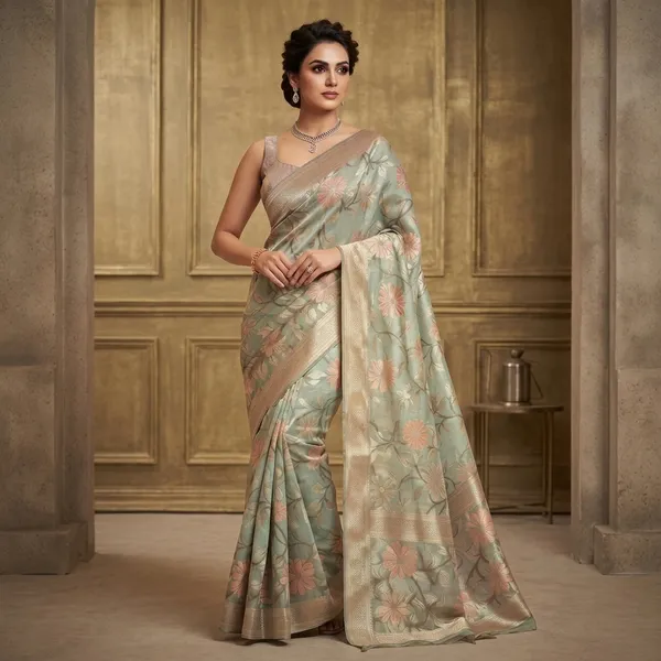 Sage_Green_Bangalore_Silk_Floral_Print_Zari_Border_Saree_For_Women