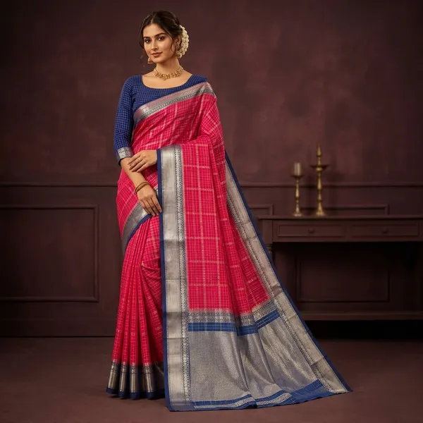Pink_Silk_Zari_Woven_Checkered_Saree_For_Women