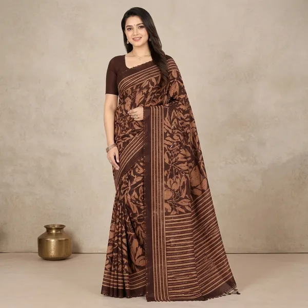 Brown_Silk_Floral_Print_Sequin_Work_Daily_Wear_Saree_For_Women
