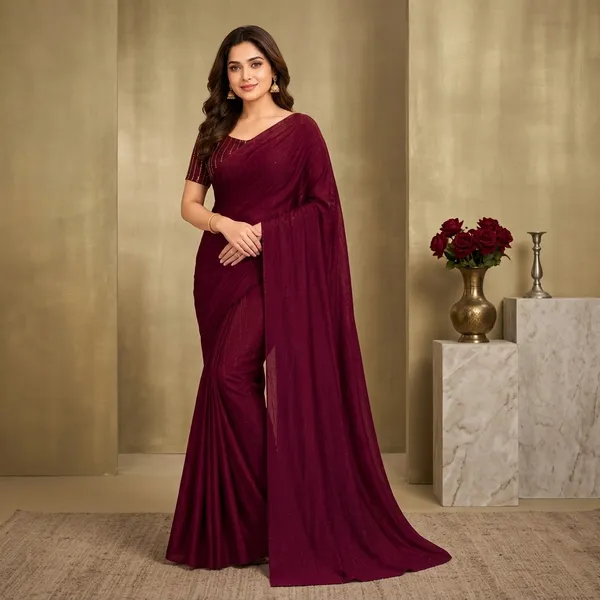 Wine_Crepe_Silk_Plain_Saree_With_Sequins_Blouse_For_Women