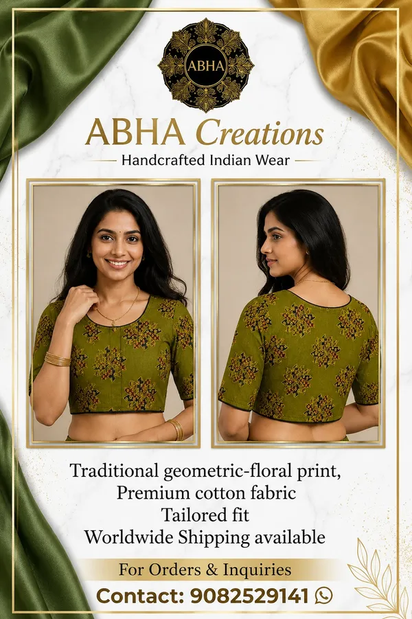 Olive_Green_Cotton_Printed_Tailored_Fit_Blouse_For_Women