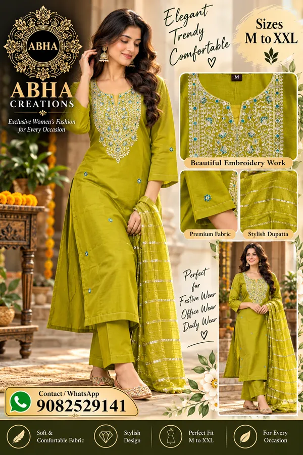 Olive_Green_Embroidered_Kurta_Set_For_Women