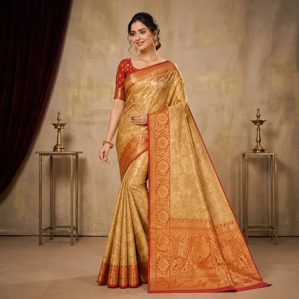 Gold_Semi_Kanjivaram_Silk_Zari_Woven_Banarasi_Saree_For_Women