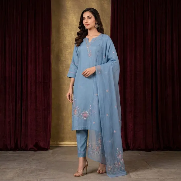 Blue_Silk_Straight_Embroidered_Kurta_Dupatta_Set_For_Women