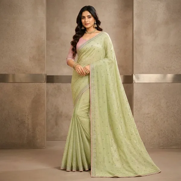 Green_Tissue_Organza_Embroidered_Stone_Work_Saree_For_Women