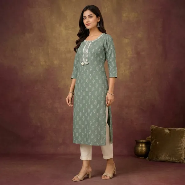 Sage_Green_Cotton_Printed_Straight_Kurta_With_Tassel_Detail_For_Women