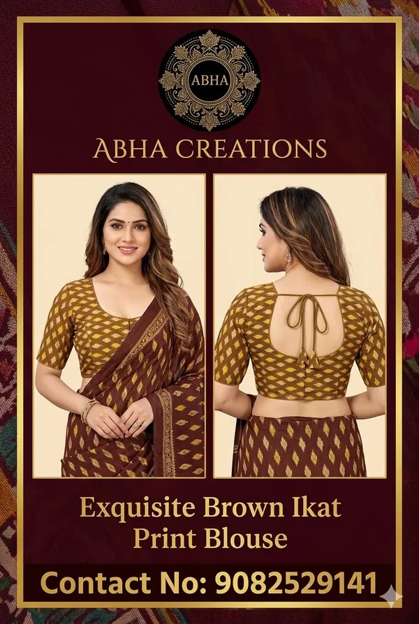Brown_Cotton_Ikat_Print_Fitted_Blouse_For_Women