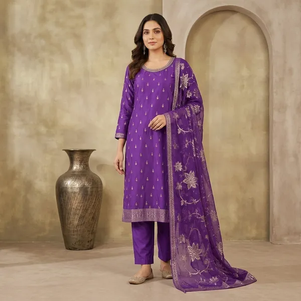 Purple_Banarasi_Silk_Straight_Embroidered_Kurta_Set_For_Women