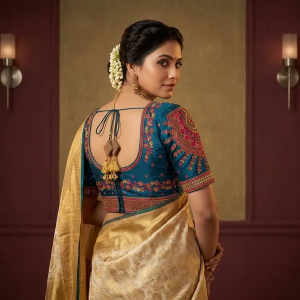 Teal_Silk_Zari_Embroidered_Designer_Saree_Blouse_For_Women
