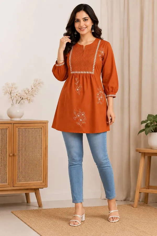Rust_Cotton_Relaxed_Kurta_Palazzo_Dupatta_Set_For_Women