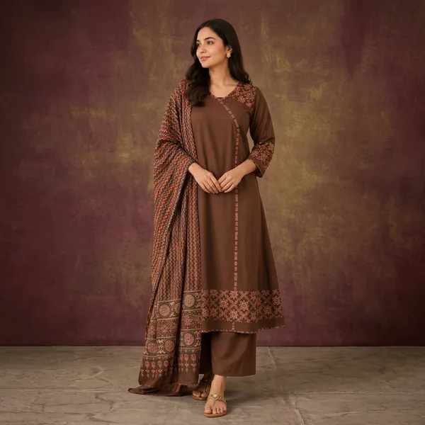 Brown_Cotton_Embroidered_Straight_Kurta_Palazzo_Set_For_Women