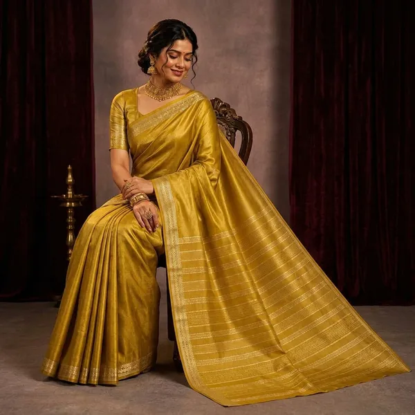 Golden_Yellow_Silk_Blend_Woven_Zari_Border_Saree_For_Women