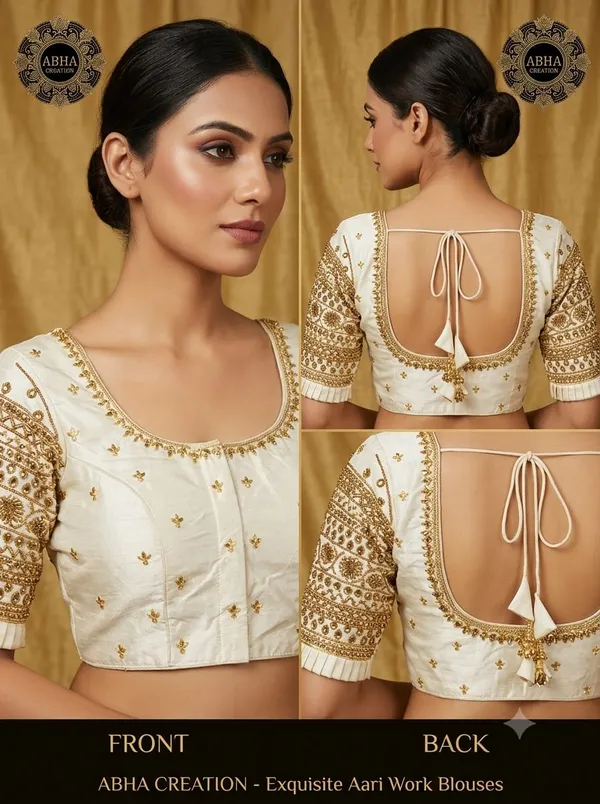 Cream_Silk_Aari_Work_Embroidered_Saree_Blouse_For_Women