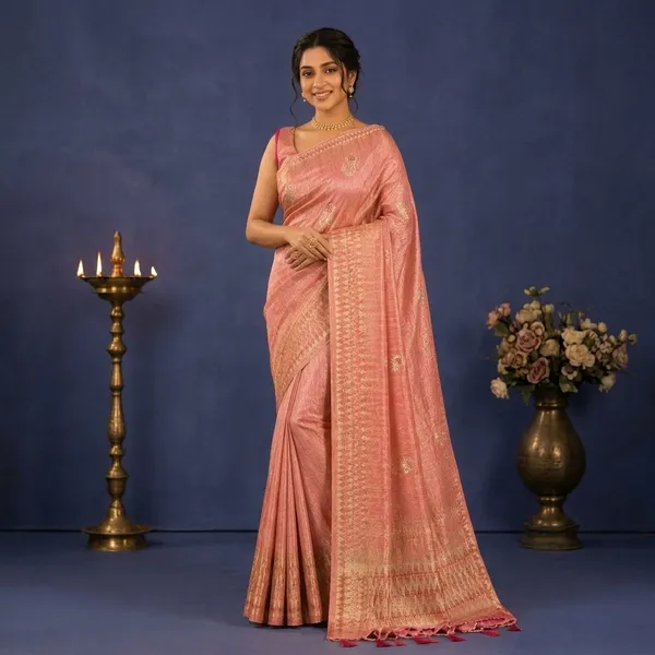 Pink_Tussar_Silk_Zari_Woven_Border_Banarasi_Saree_For_Women