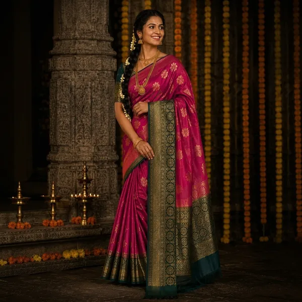 Pink_Silk_Zari_Woven_Floral_Banarasi_Saree_For_Women