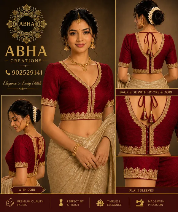 Maroon_Silk_Embroidered_V_Neck_Saree_Blouse_For_Women