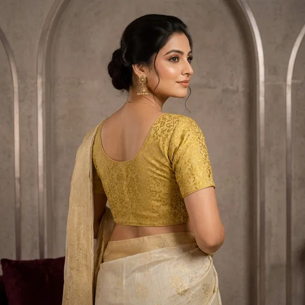 Yellow_Brocade_Woven_Round_Neck_Saree_Blouse_For_Women