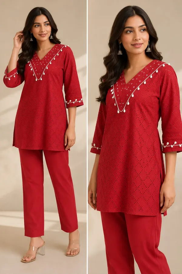Red_Cotton_Straight_Schiffli_Embroidered_Kurta_Co_Ord_Set_For_Women